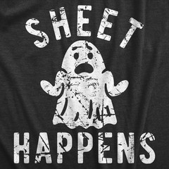 Mens Sheet Happens T Shirt Funny Halloween Ghost Costume Joke Tee for Guys
