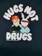 Vintage Arthur Hugs Not Drugs Shirt Mens Large Black 2001 Cartoon Graphic Tee