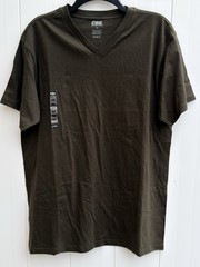 CSG Men’s Large Dark Olive 100% Cotton Short Sleeve V Neck Basic Tee NWT