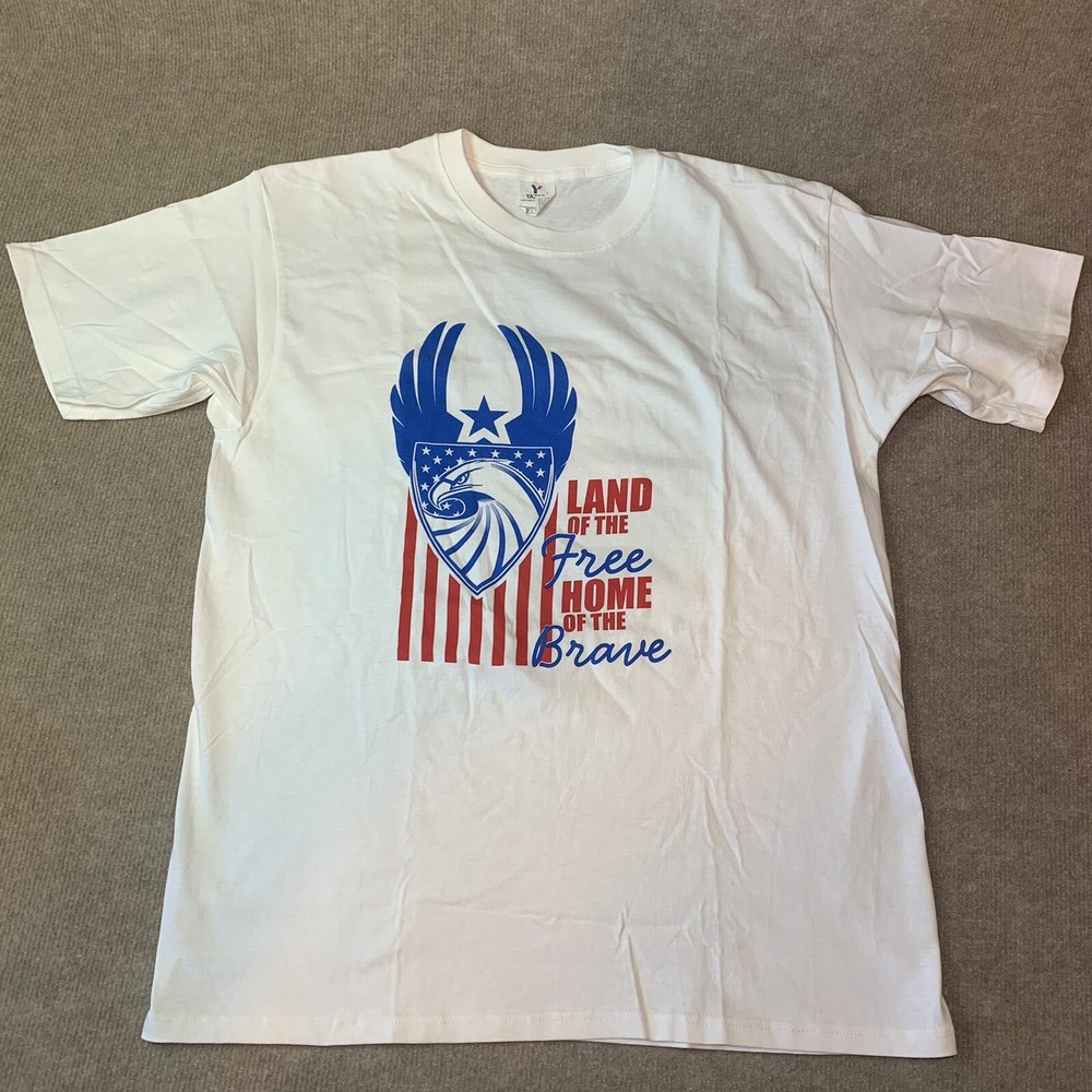 Shirt L Vote Land Free Home Brave Eagle Flag Patriotic American July USA