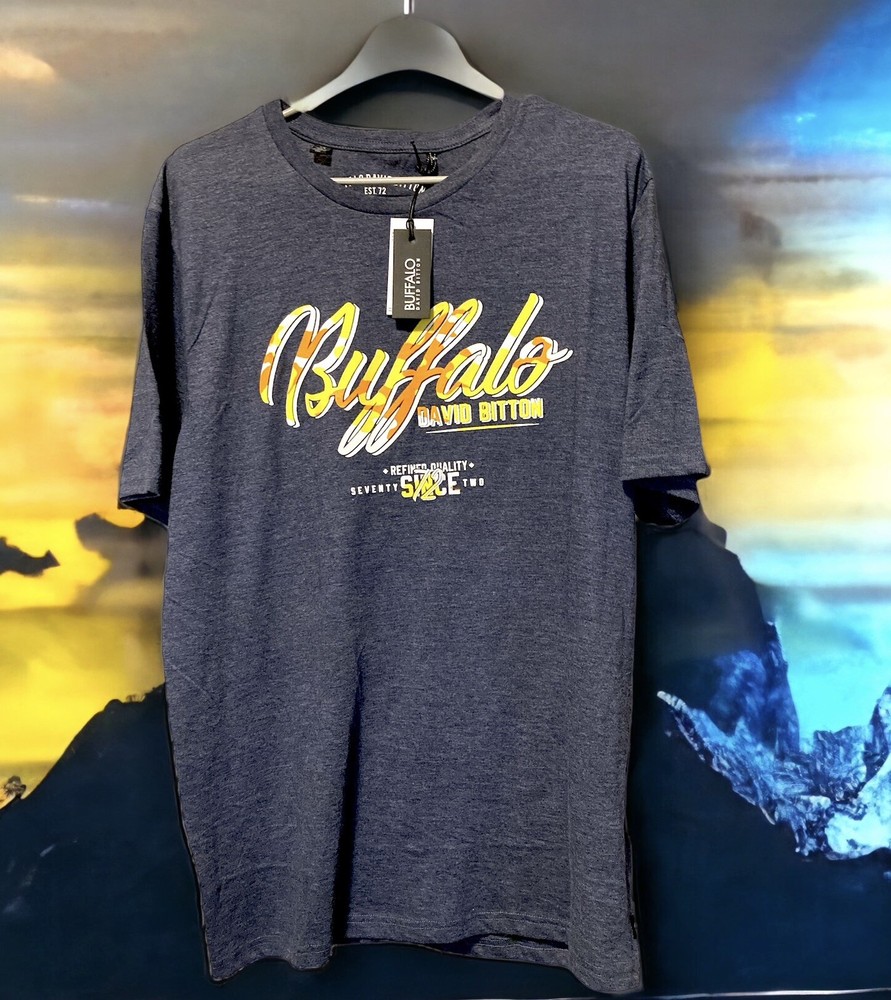 New Men’s Large Buffalo David Bitton Men’s Short Sleeve T-Shirt Gray Yellow New