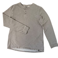 PrAna Mens Standard Fit Henley Organic Cotton Blend Gray Classic Sustainable LG