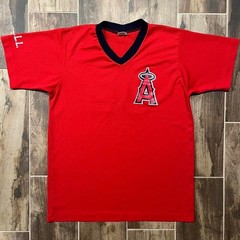 VTG Angels Jersey Men’s L Red Polycotton LA Mesh G.H.L.L. #14 V-Neck Evans 90s