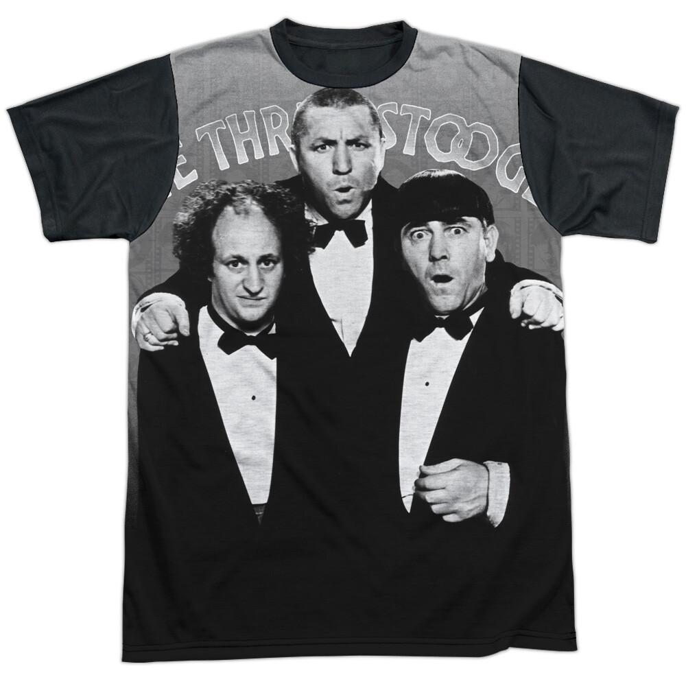 Three Stooges Classy Fellas Adult Halloween Costume T Shirt (Black Back), S-3XL