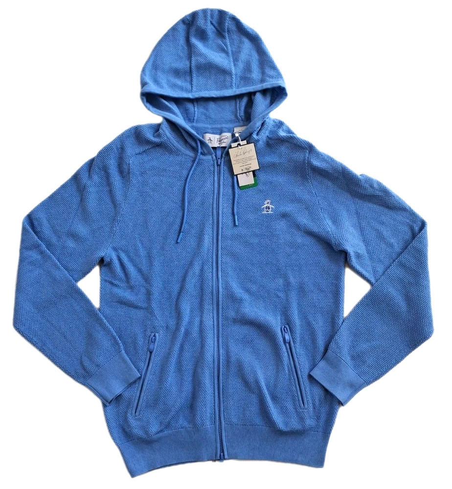 Penguin Hoodie Sweater Long Sleeve Mens Blue Large Zip Up Pockets $125 NWT
