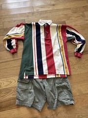 Vintage 90s Eddie Bauer Long Sleeve Striped Rugby Polo Shirt Men’s Size Medium
