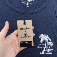Chubbies The Relaxer Tank Top Mens Small Navy Blue Palm Graphic Sleeveless