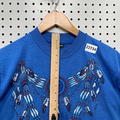 Vintage 90s Indian Dream Catcher Shirt Blue Men Medium Beaded 19×27