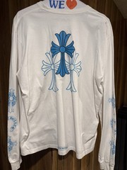 Chrome Hearts Men’s XL White/Blue Long Sleeve Crewneck Pocket Cross Logo Tee