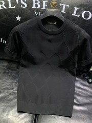 New Men Fashion Trend Knitted Short Sleeve Cotton Streetwear Summer T-Shirt