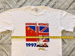VTG Hong Kong T-Shirt Mens Medium White China United Kingdom Handover Flag Logo