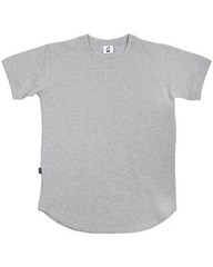 Mens Cotton Crew Neck Athletic Short Sleeve Curved Hem Plain Grey T-Shirt