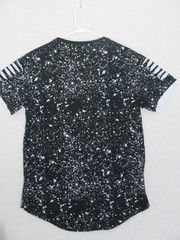 CARBON Mens Large Black Tee – Zipper Chest, Slit Sleeves, Paint Splatter Urban