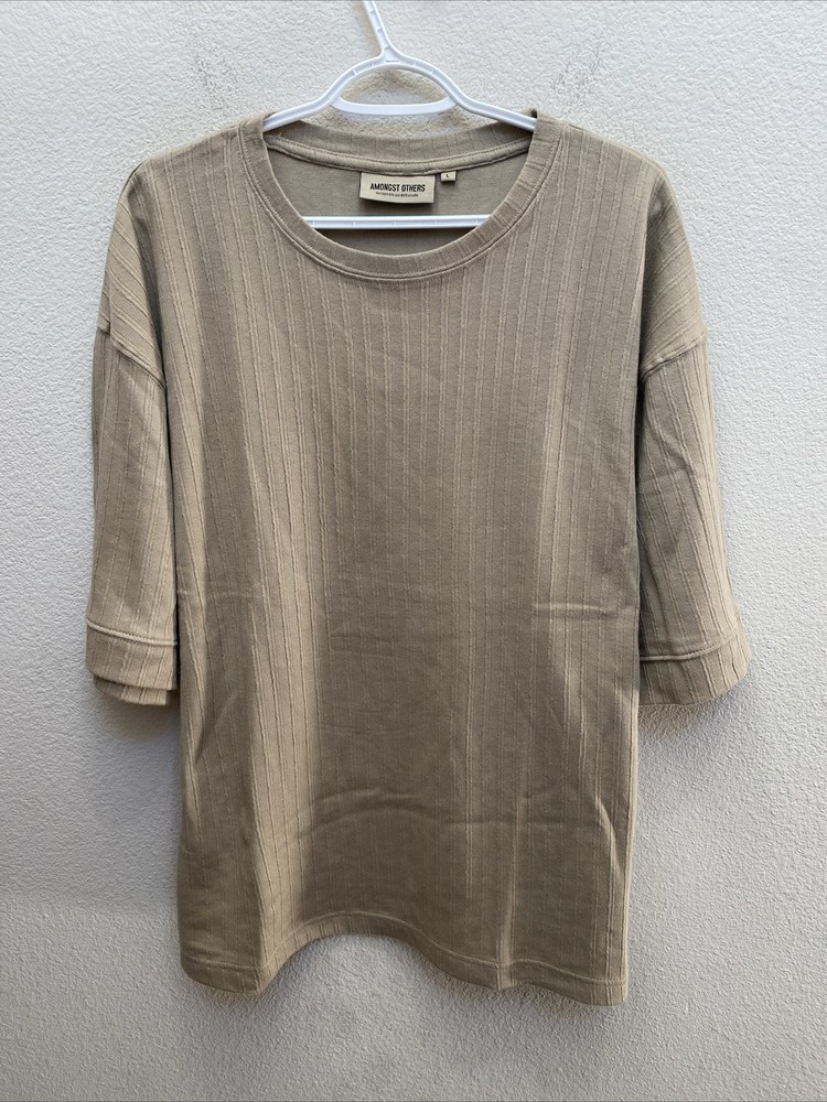 NEW Amongst Others Men’s Large Beige Drop Shoulder Boxy Short Sleeve T-Shirt