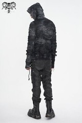 Devil Fashion Men Gothic Distressed Asymmetric Hooded Slim Long Sleeve T-Shirt