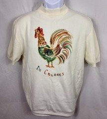 Vintage 70s BVD Ban-Lon Shirt Men’s Small Beige Mock Neck Rooster De Colores