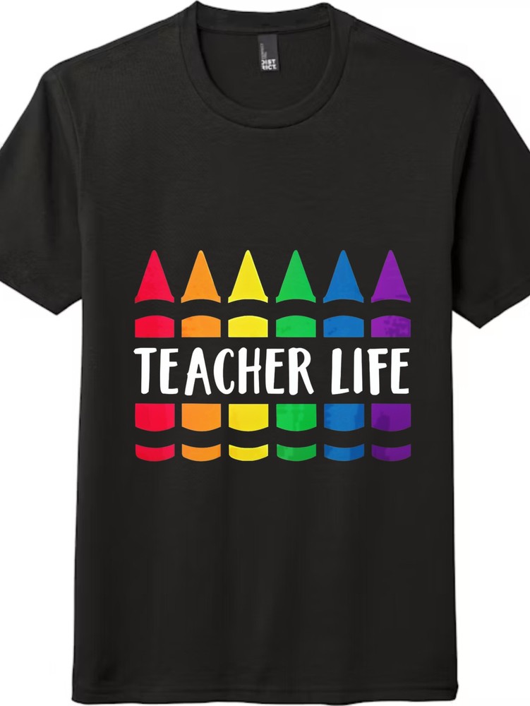 Vibrant Rainbow Crayon Teacher Life Unisex Back To School Summer T Shirt