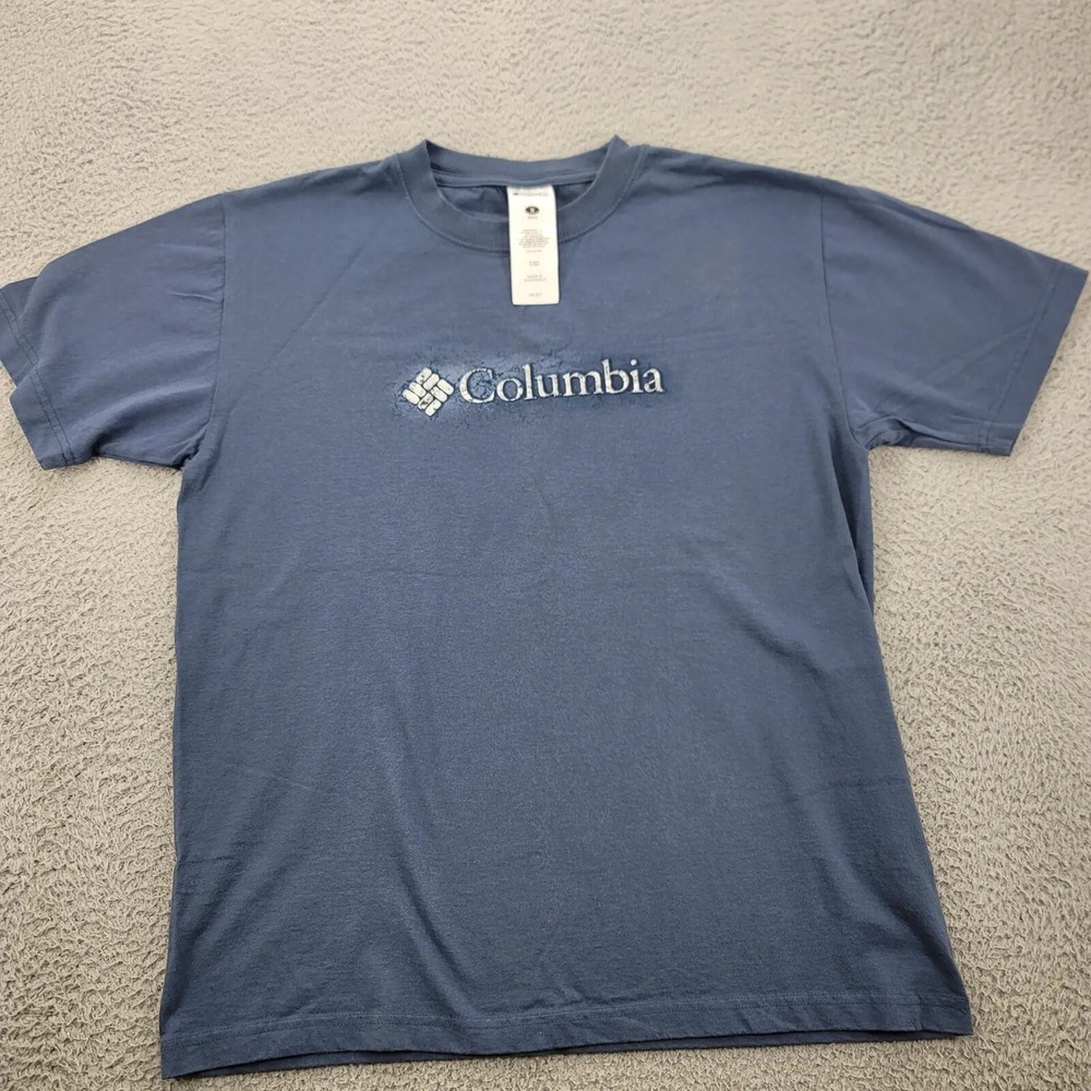 Columbia Shirt Mens Medium Blue Short Sleeve Graphic Fishing Outdoor