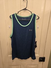 Sz L Under Armour Tech Tank HeatGear Dark Teal/Green Sleeveless Workout Shirt