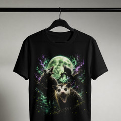 Three Opossum Moon T-Shirt Funny Screaming Possum Graphic Tee Black Moon Unisex