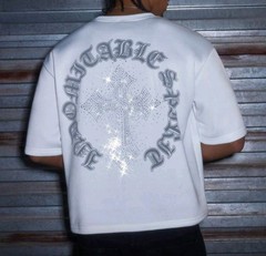 New Men Luxury Diamond Cross Rhinestones White T-Shirt High Quality