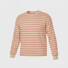 Mode of One Mens Long Sleeve Relaxed Fit Stripe TShirt in Cinnamon Brûlée size S