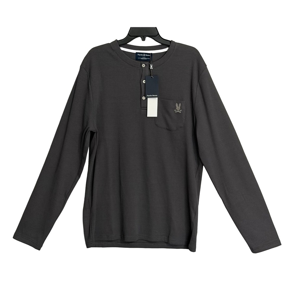 Psycho Bunny Henley T-Shirt Men’s XL Long Sleeve Chest Pocket Dark Gray NWT