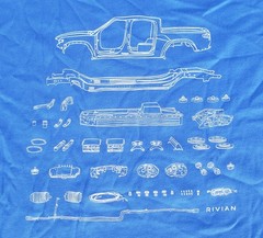 Rivian Blueprint Short Sleeve Crew Tee Shirt – 100% Organic Cotton NEW