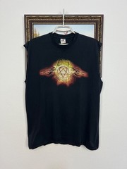 Vintage HIM 2004 Tee Black Heartagram Over Print Vest Sleveless Shirt Size L