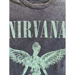 Nirvana In Utero Angel Graphic Tee Blue Mineral Wash Cotton Band T-Shirt Small