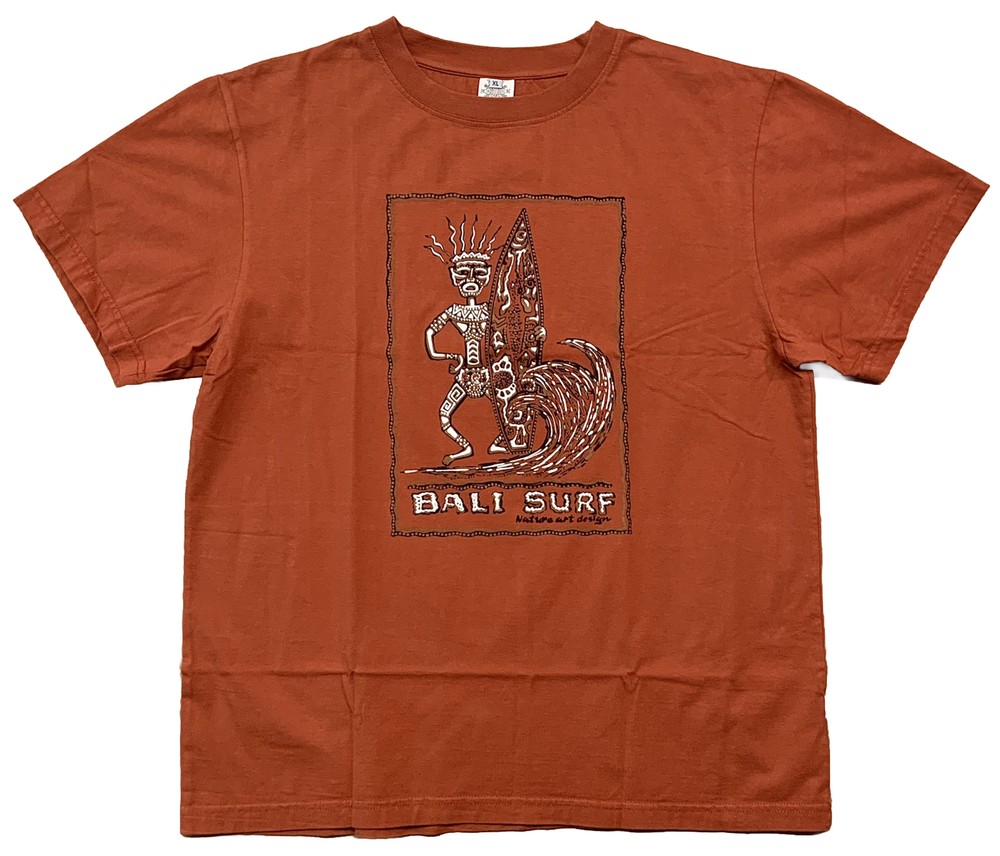 Bali Surf Nature Art Design Tribal Surfer T-shirt Size XL Rust 100% Cotton Nice!