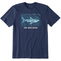 Life is Good. Men’s Life Was Good Shark Short Sleeve Crusher Tee, Darkest Blue