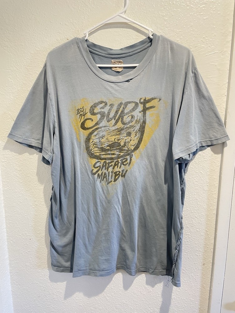 Big Star Surf Safari Malibu Shirt XL Blue Exposed Overlock Seam Graphic Tee