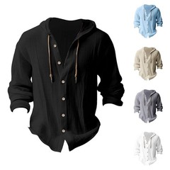 Men Hooded Top Weekend T-shirt Comfortable Shirts Office Lace Up Beach V Neck
