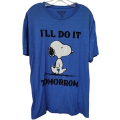 Peanuts Snoopy I’ll Do It Tomorrow T-Shirt Mens XL Blue Graphic Tee Humor