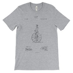 Unicycle Patent T-Shirt.100% Cotton Comfy Tee on Black White or Gray. NEW