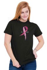 Hope Breast Cancer Pink Ribbon Strong Fight Womens Graphic Crewneck T Shirt Tee