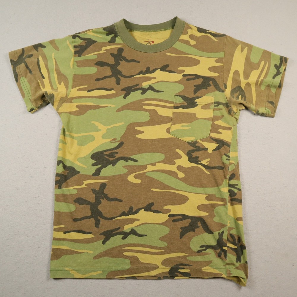 Rothco Woodland Camo Pocket Tee Men’s Small Distressed Military