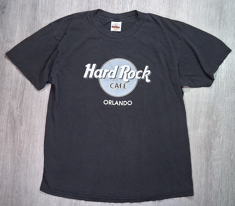 VINTAGE 90s HARD ROCK CAFE Orlando Black T-Shirt, Size Large USA 1999/Y2K