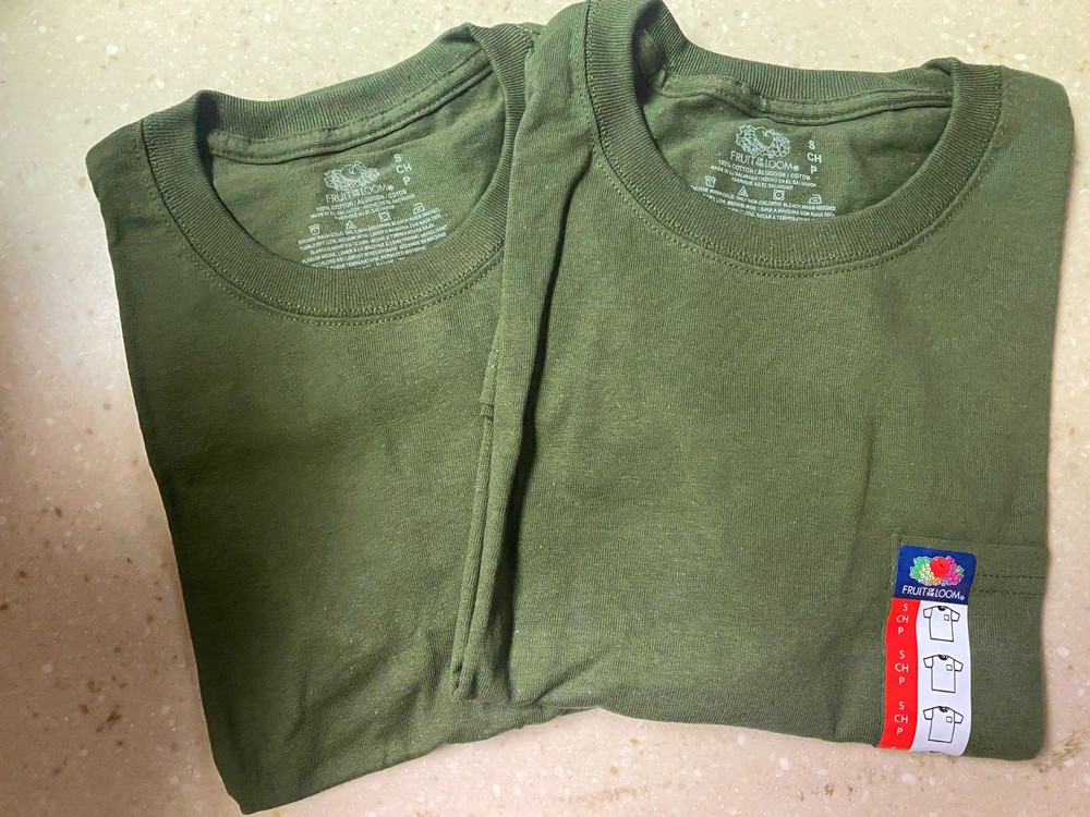 Pack of 2, OD Green, Fruit of The Loom S/S Pocket T-Shirts – Small