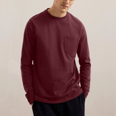 Mens Long Sleeve T-Shirt Plain Crew Round Neck Casual 100% Cotton Pocket Tee Top