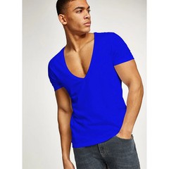 Men’s Deep V-Neck T-Shirt, Cotton Fitness Leisure Tops, Solid Color Europe Size
