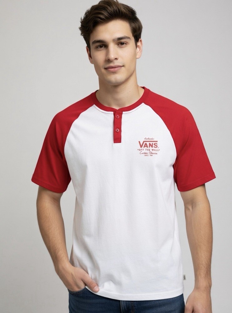 Vans Men’s Short Sleeve Henley T-shirt Henley Size Medium Red & White