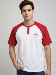 Vans Men’s Short Sleeve Henley T-shirt Henley Size Medium Red & White