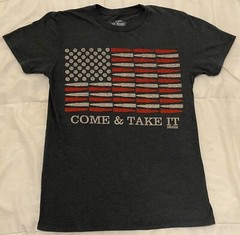 “Come and Take It” 7.62 Design Men’s Small T-Shirt Gray Bullet USA Flag Guns