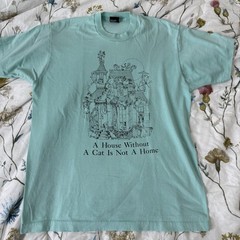 Vintage 80s 1986 Cat Lover T Shirt Blue House Without Cats Not A Home Size XL