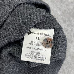 MEMBERS MARK Men XL Thermal Henley Shirt Long Sleeve Soft Wash Black Heather NWT