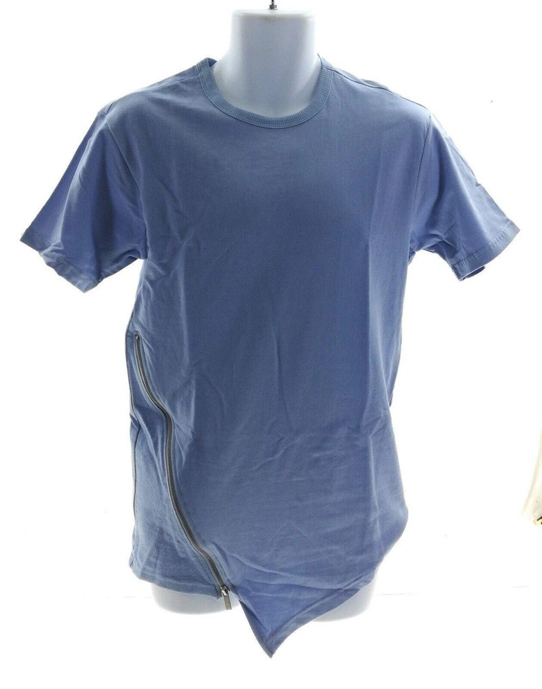 LR Scoop Mens Medium Blue Asymmetrical Hem Zip Accent Cotton T-Shirt Modern Tee