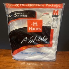 Vintage Hanes A-Shirt 100% Preshrunk Cotton, USA Made, Sealed.