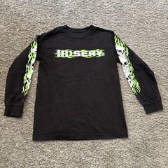 Misery World Wide Tee T Flames Shirt Men’s Size Small S Long Sleeve Black Skulls